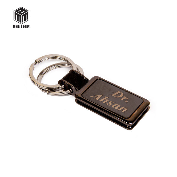 Double Ring Metallic Keychain With Engraved Name