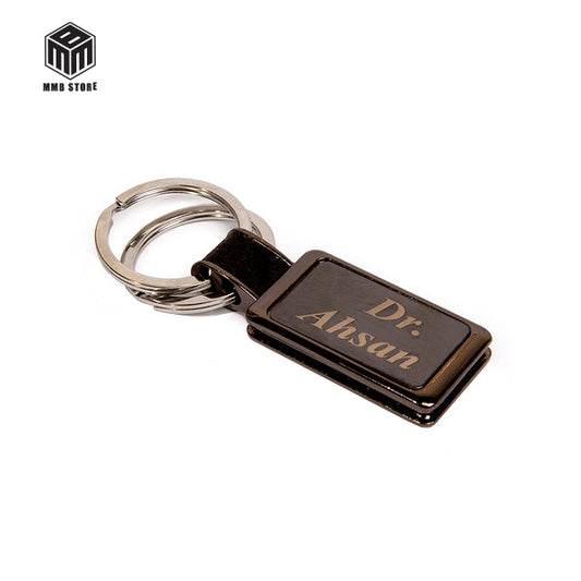 Double Ring Metallic Keychain With Engraved Name