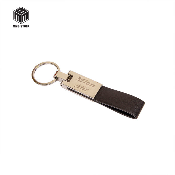 Extensive Leather Keychain With Metallic Cover Engraved