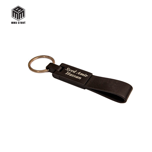 Extensive Leather Keychain With Metallic Cover Engraved