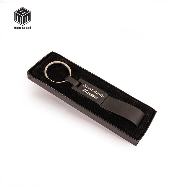 Extensive Leather Keychain With Metallic Cover Engraved