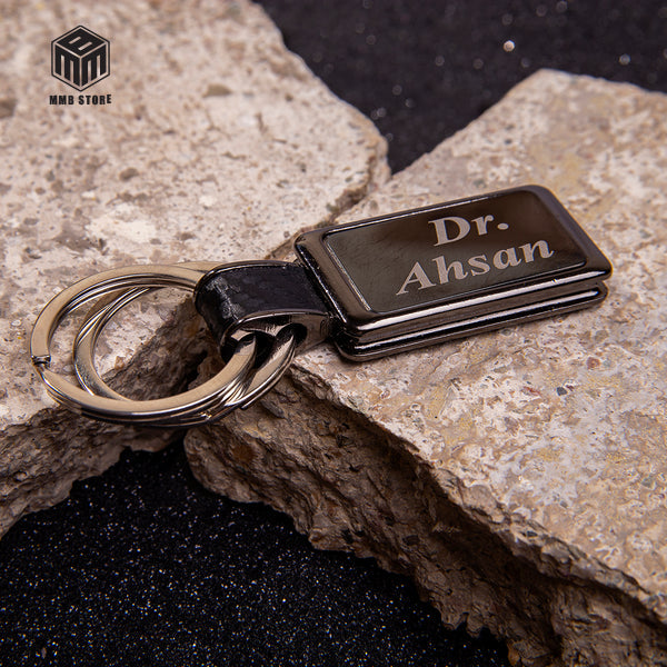 Double Ring Metallic Keychain With Engraved Name