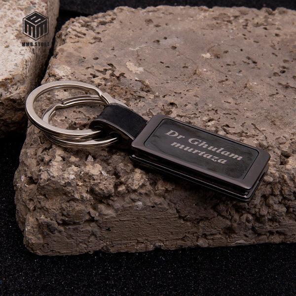 Double Ring Metallic Keychain With Engraved Name