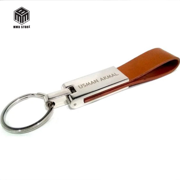 Extensive Leather Keychain With Metallic Cover Engraved